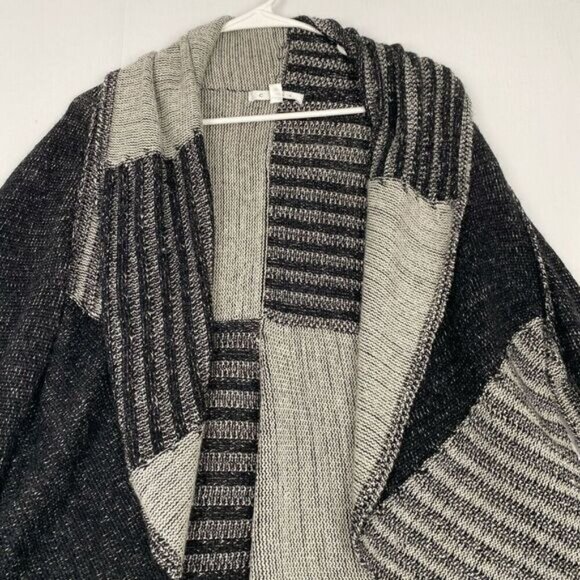 CAbi Women's Wool Blend Cardigan Sweater  Open Collared Gray Black Long Sleeve L - Picture 2 of 11